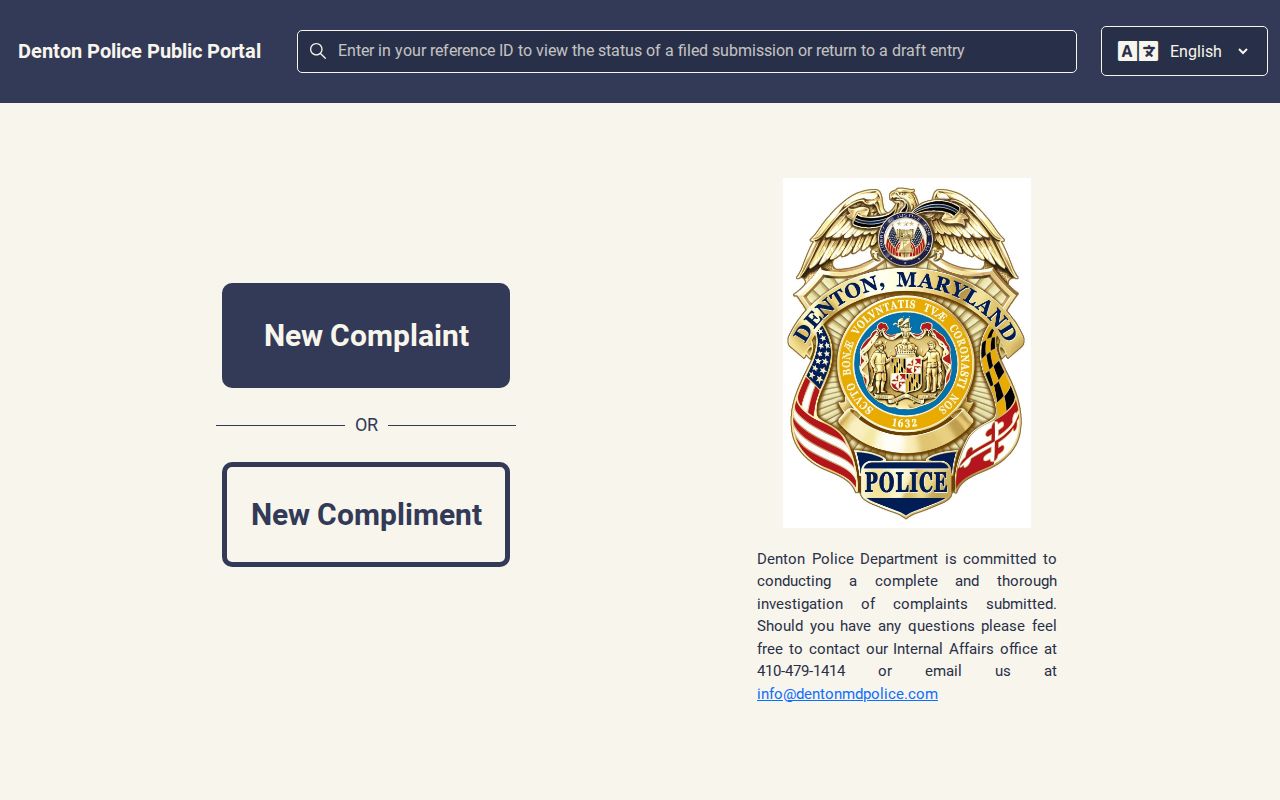 Denton Police official public records portal for Caroline County arrest records